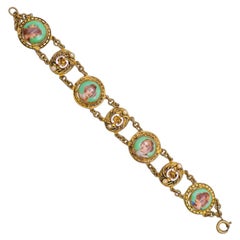Antique Victorian Brass Bracelet Hand Painted Goddesses 1890's