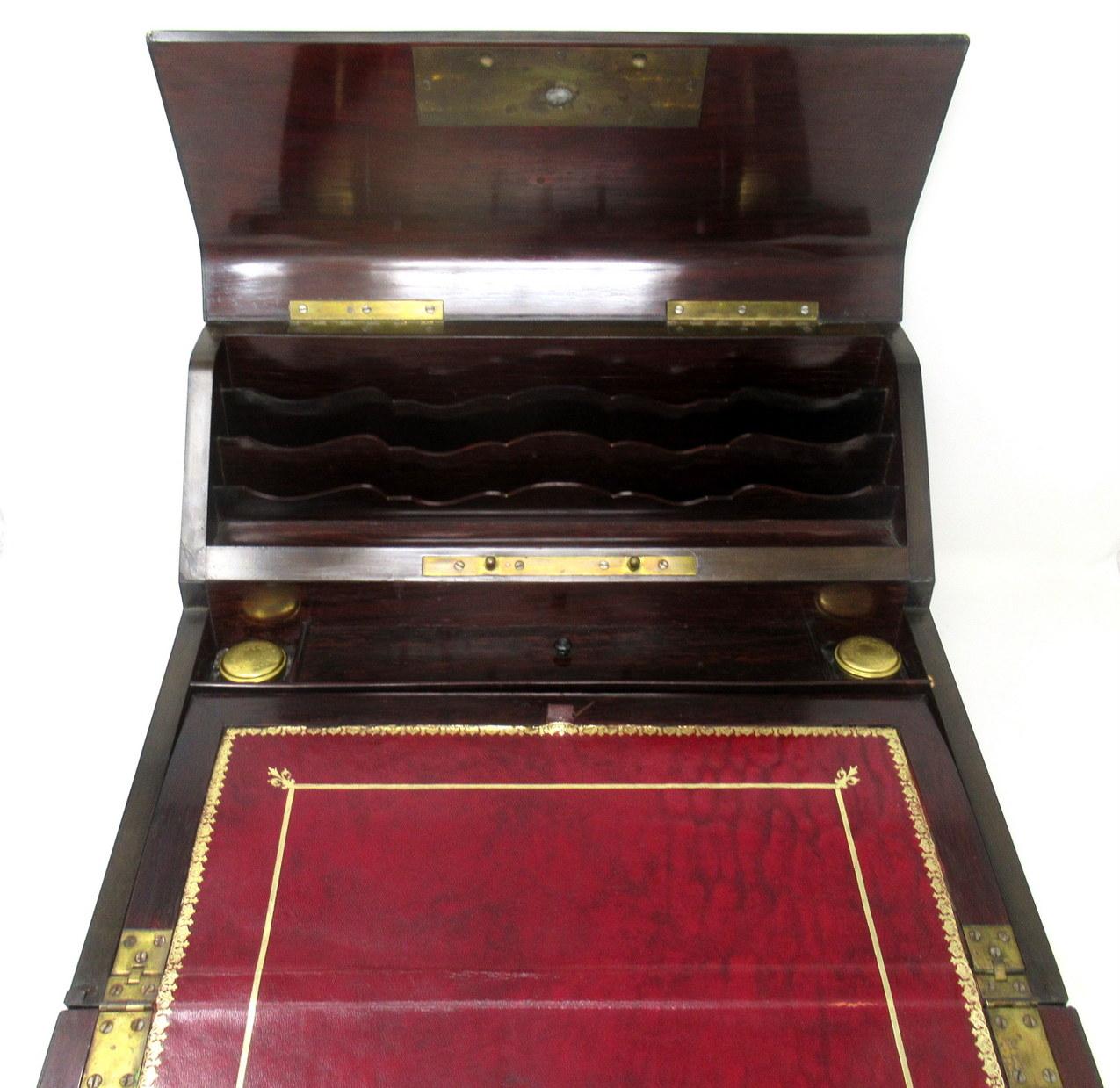 19th Century Antique Victorian Brass Burl Walnut Traveling Desk Wooden Writing Slope Box 19Ct