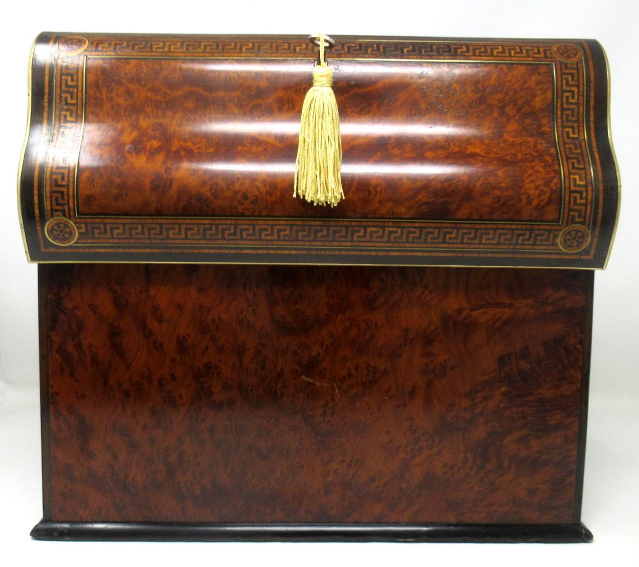 Antique Victorian Brass Burl Walnut Traveling Desk Wooden Writing Slope Box 19Ct 2