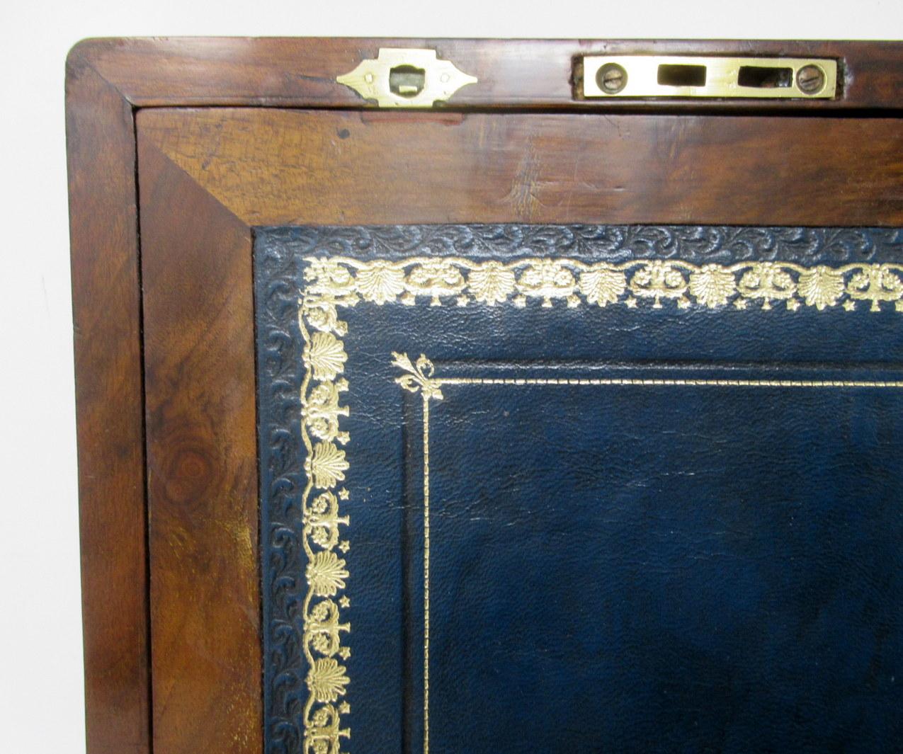 Antique Victorian Brass Burl Walnut Traveling Desk Wooden Writing Slope Box 19ct 4