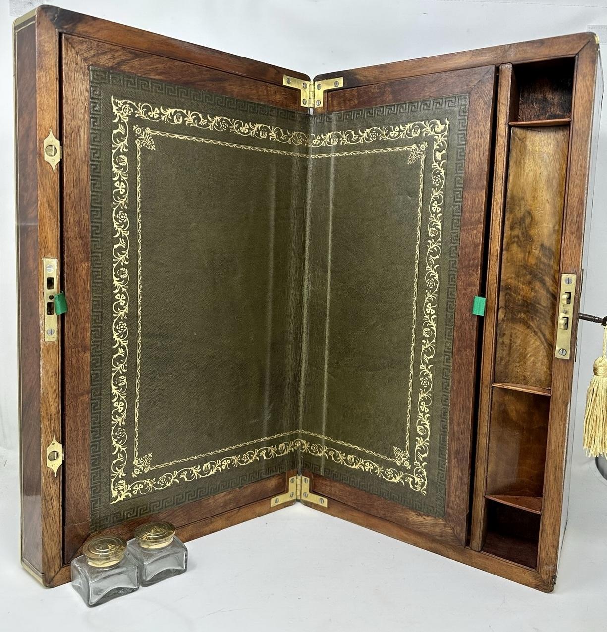 Antike viktorianische Messing Wurzelholz Nussbaum Reiseschreibtisch hölzerne Schreibschräge Box 19ct im Angebot 3