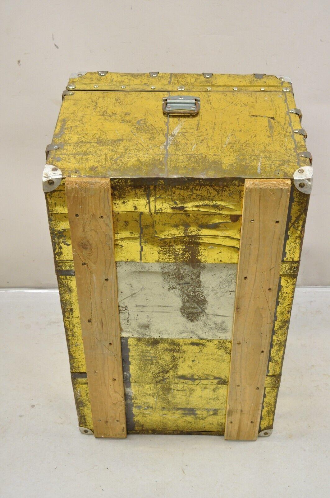 Antique Victorian Brass Clad Wooden Band Train Trunk Storage Treasure Chest For Sale 4