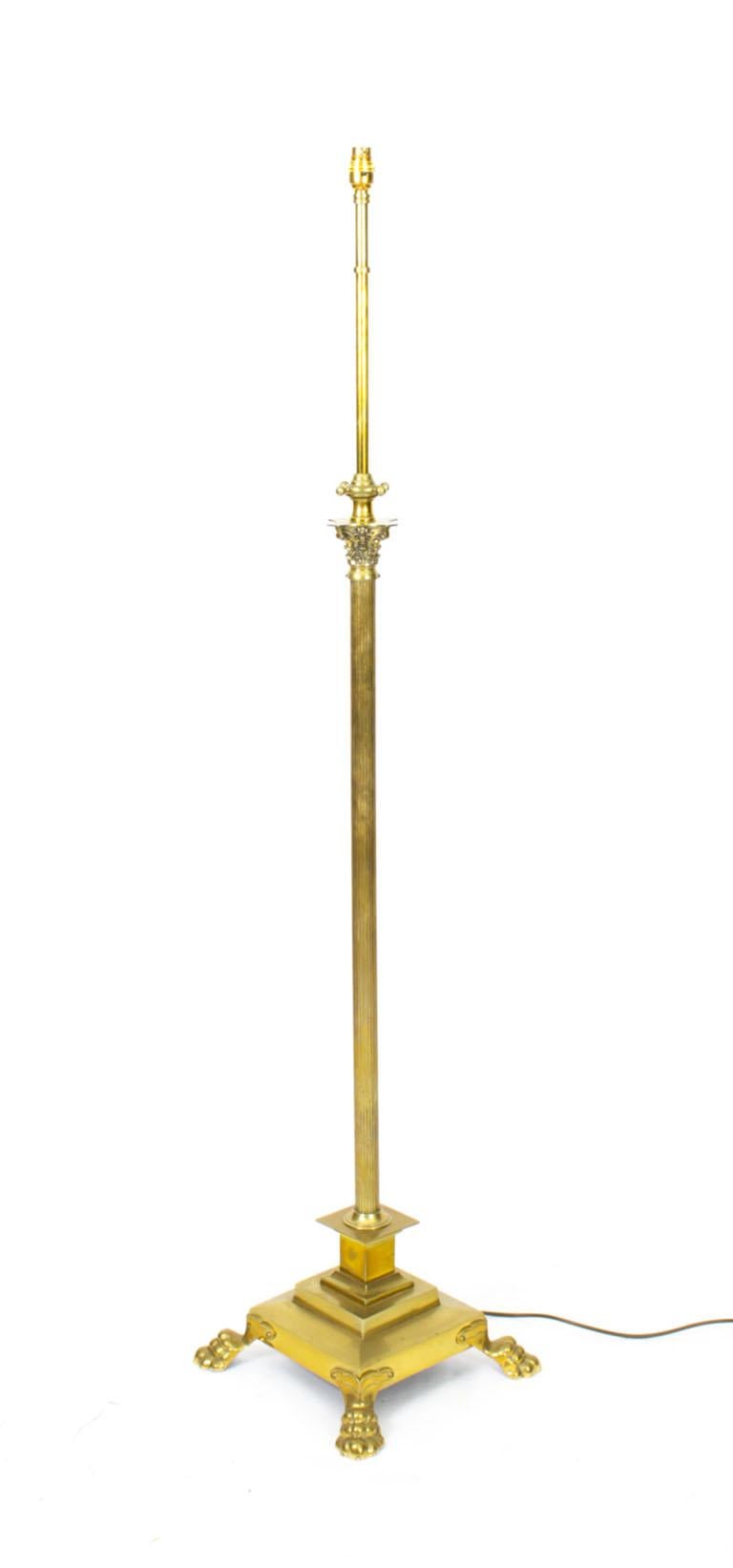 Antique Victorian Brass Corinthian Column Adjustable Standard Lamp 19th C 5