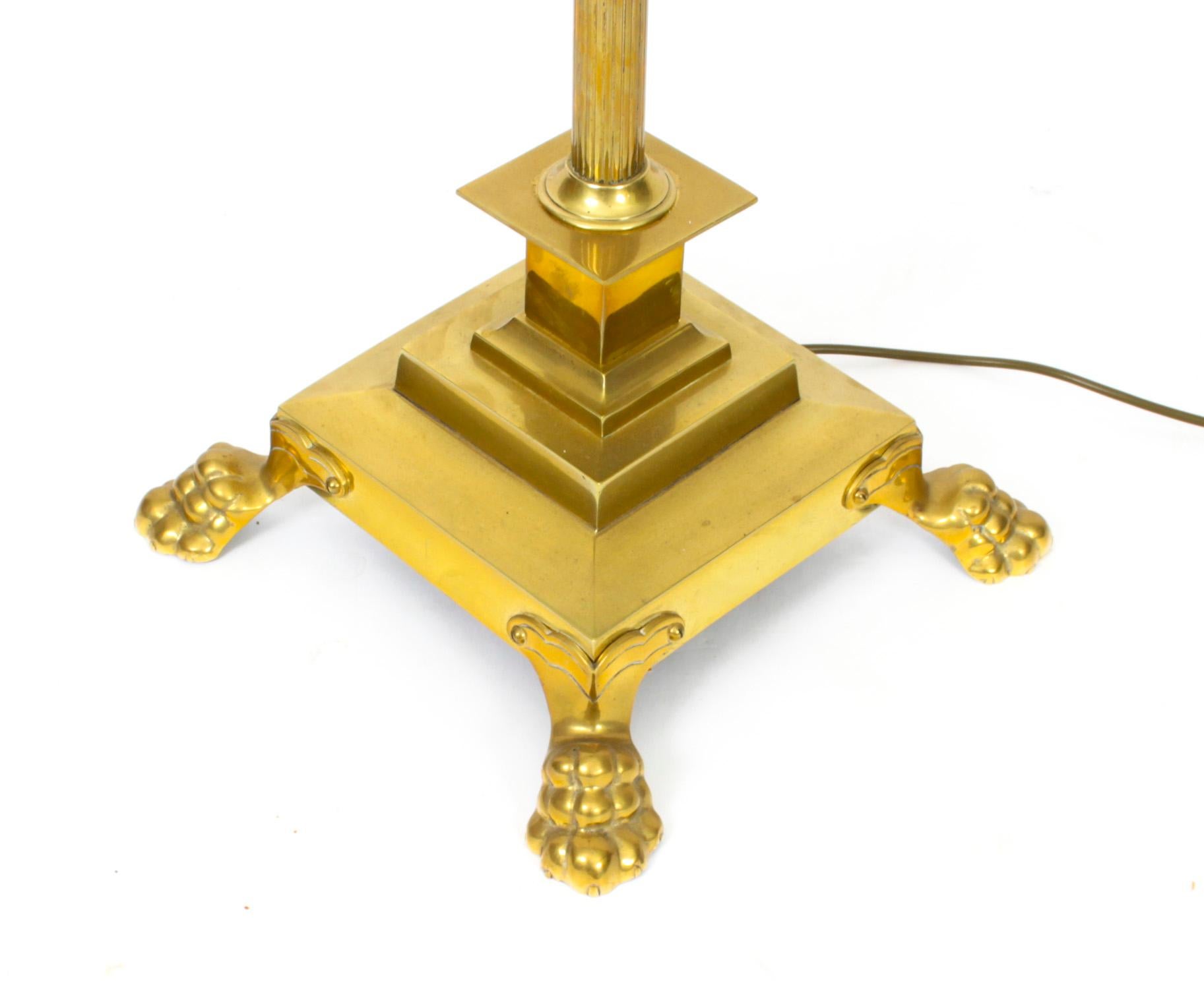 Late 19th Century Antique Victorian Brass Corinthian Column Adjustable Standard Lamp 19th C