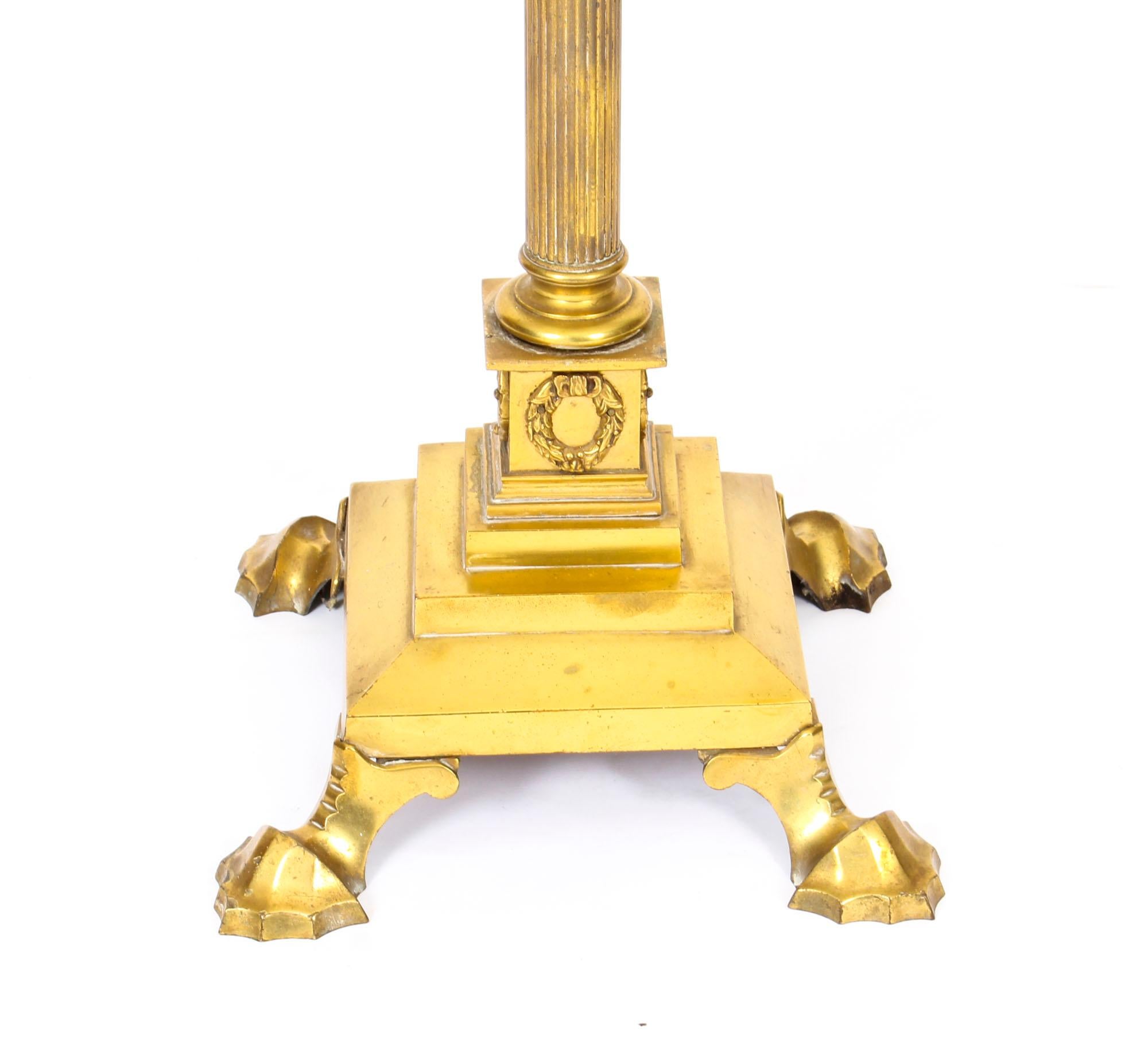 Antique Victorian Brass Corinthian Column Adjustable Standard Lamp 19th Century In Good Condition In London, GB