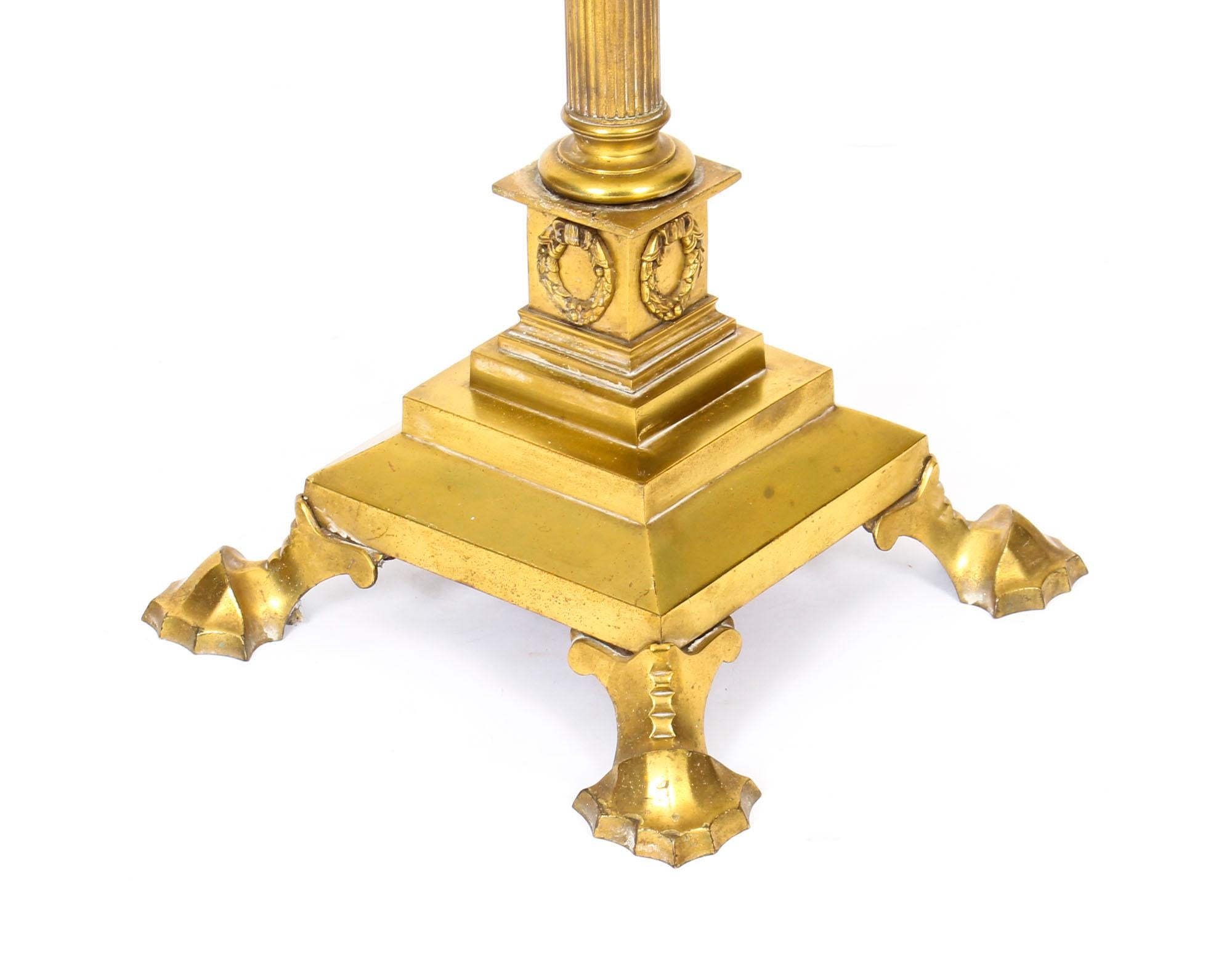 Late 19th Century Antique Victorian Brass Corinthian Column Adjustable Standard Lamp 19th Century