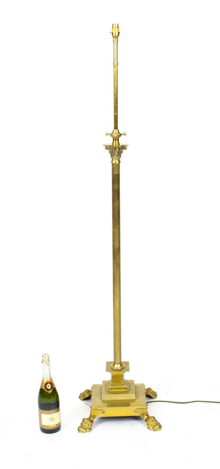 Antique Victorian Brass Corinthian Column Adjustable Standard Lamp 19th C 4