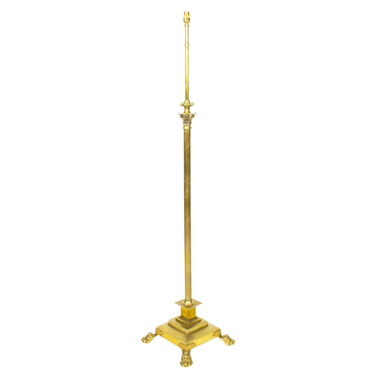 Antique Victorian Brass Corinthian Column Adjustable Standard Lamp 19th C