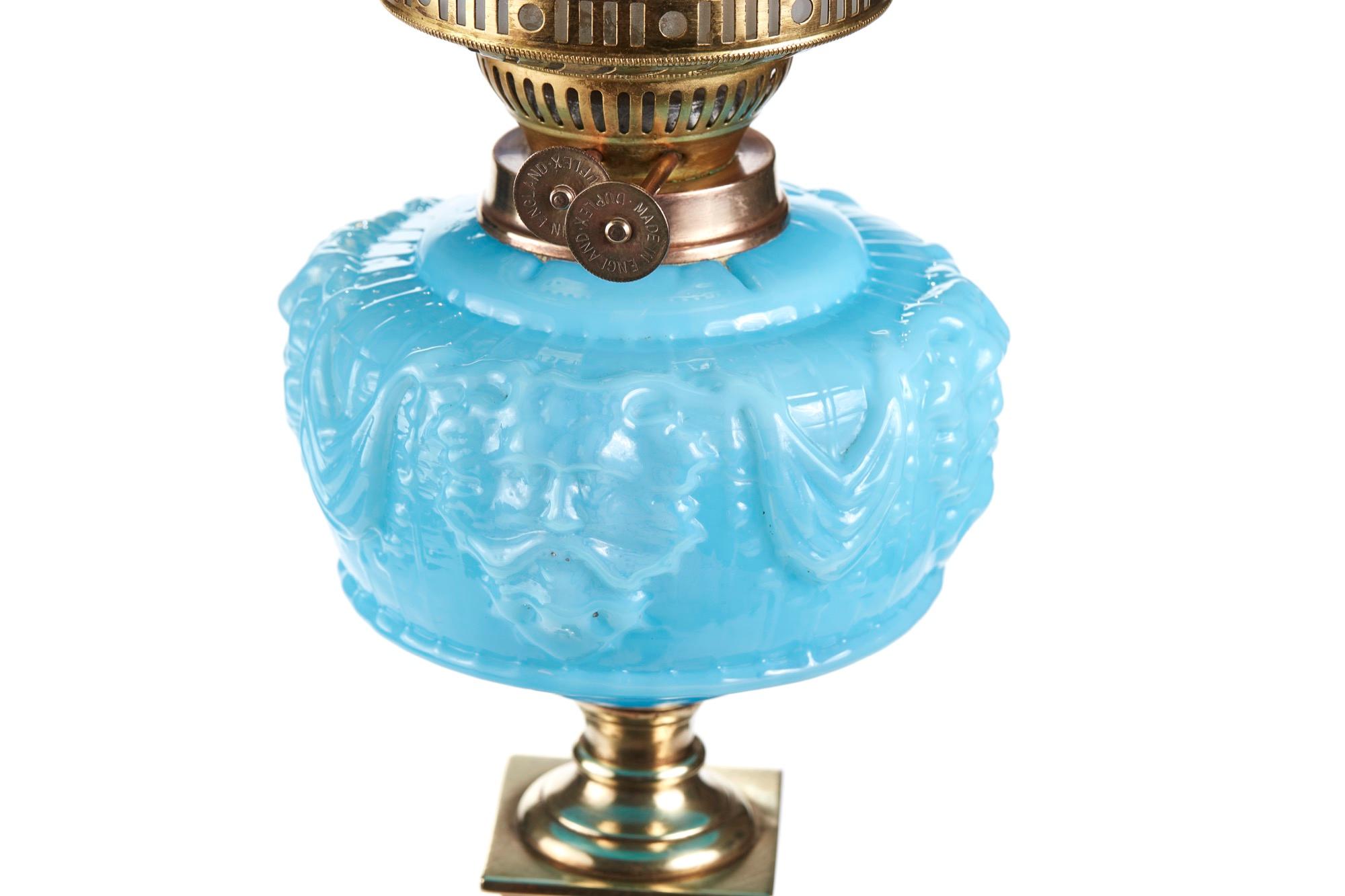 Etched Antique Victorian Brass Corinthian Column Oil Lamp