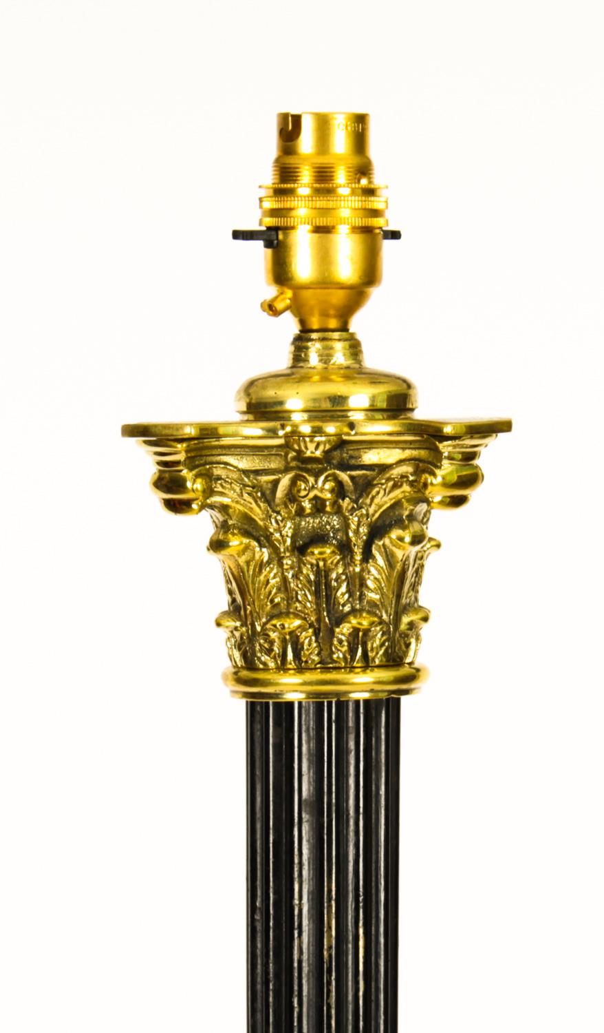 English Antique Victorian Brass Corinthian Column Standard Lamp Late 19th C
