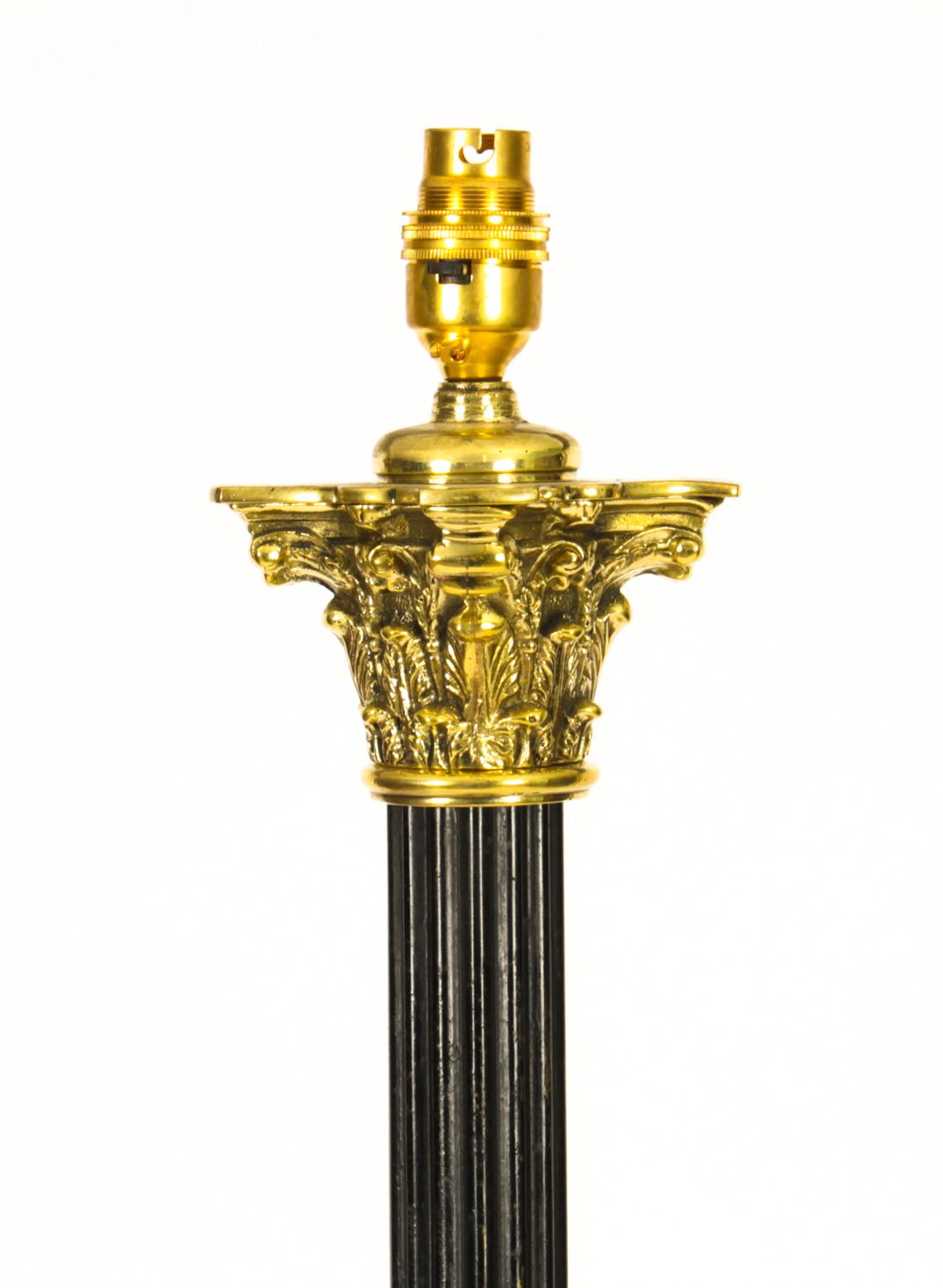 Antique Victorian Brass Corinthian Column Standard Lamp Late 19th C In Good Condition In London, GB