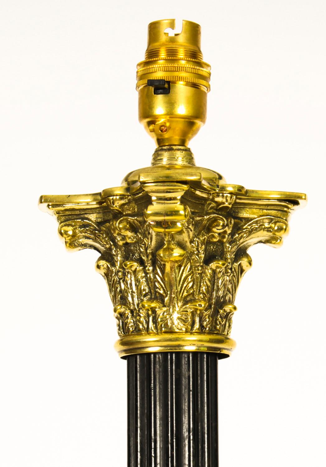 Late 19th Century Antique Victorian Brass Corinthian Column Standard Lamp Late 19th C