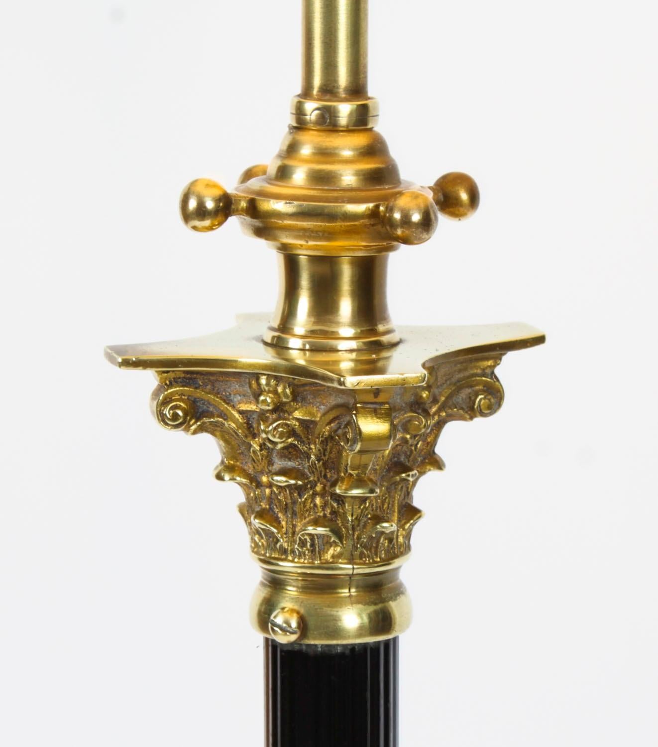 Antique Victorian Brass Corinthian Column Standard Lamp Late 19th Century 2