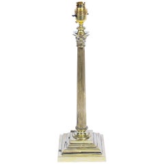 Antique Victorian Brass Corinthian Column Table Lamp, 19th Century