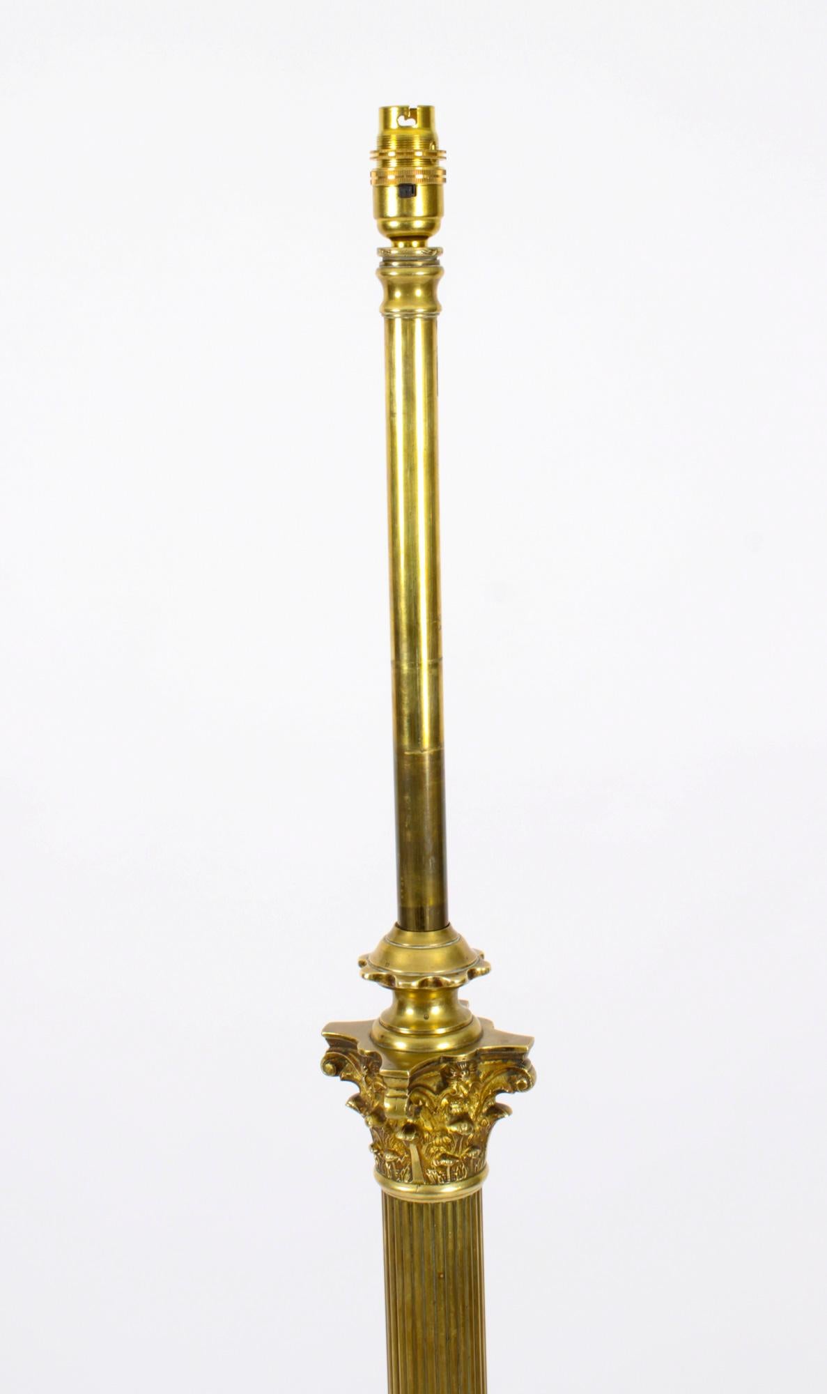 Antique Victorian Brass Corinthian Column Telescopic Standard Lamp 19th C 10