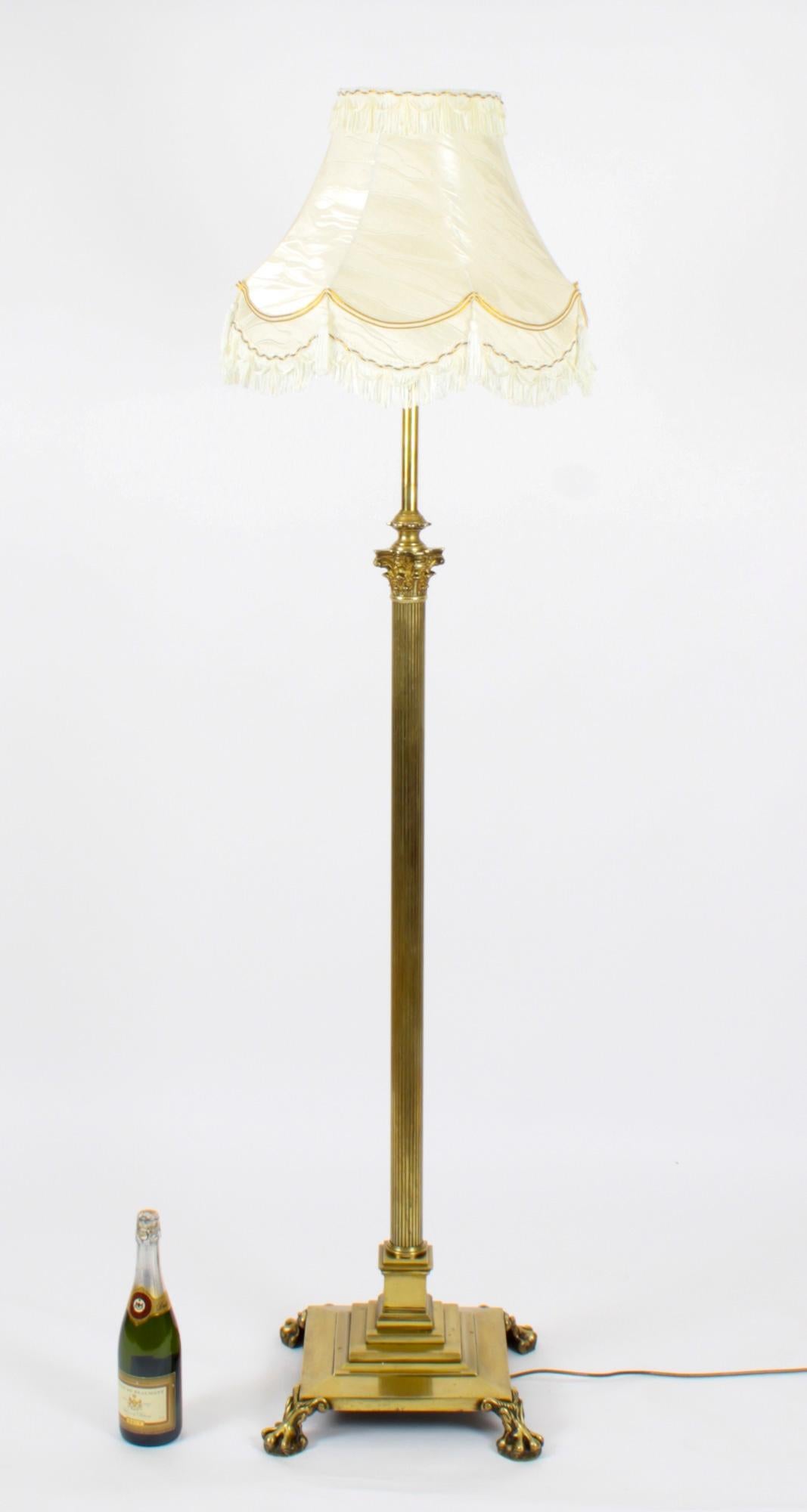Antique Victorian Brass Corinthian Column Telescopic Standard Lamp 19th C 11