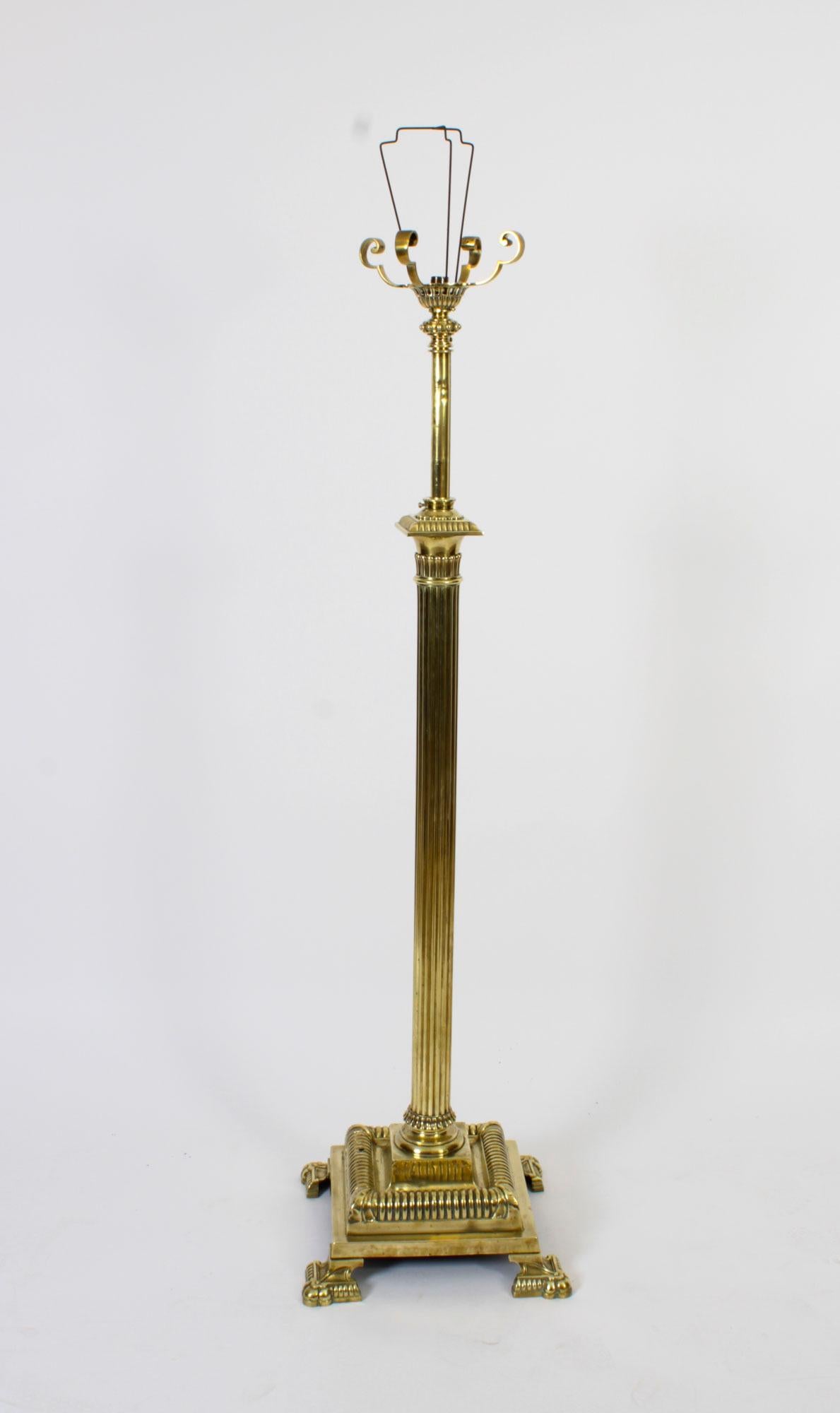English Antique Victorian Brass Corinthian Column Telescopic Standard Lamp 19th C For Sale