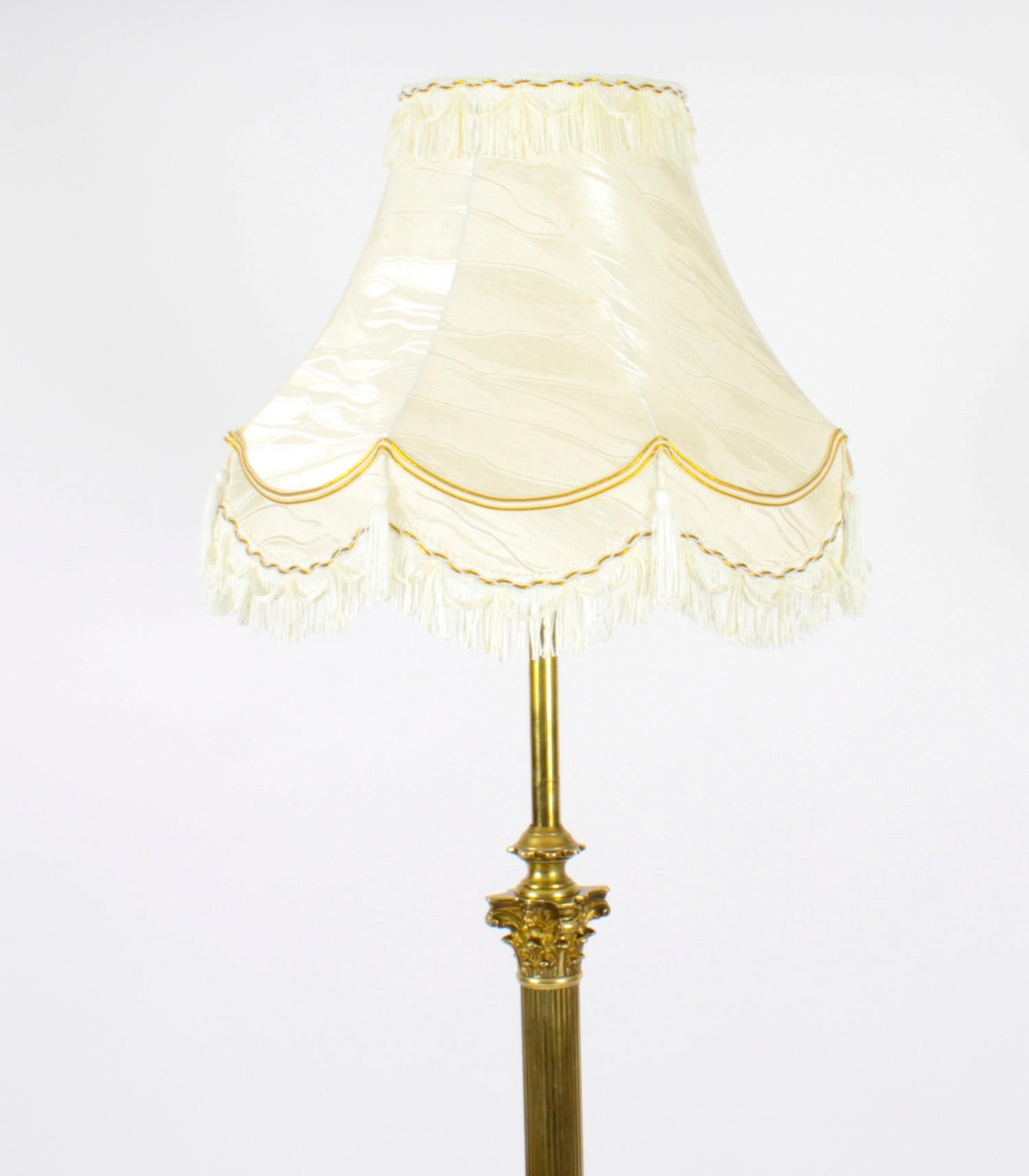 Antique Victorian Brass Corinthian Column Telescopic Standard Lamp 19th C 2
