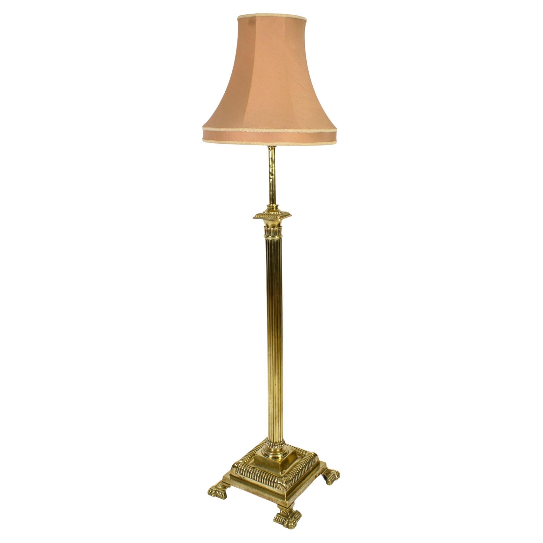 Antique Victorian Brass Corinthian Column Telescopic Standard Lamp 19th C For Sale