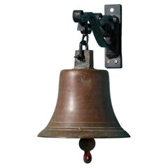 Antique Victorian Brass Doorbell With Wrought Iron Bracket
