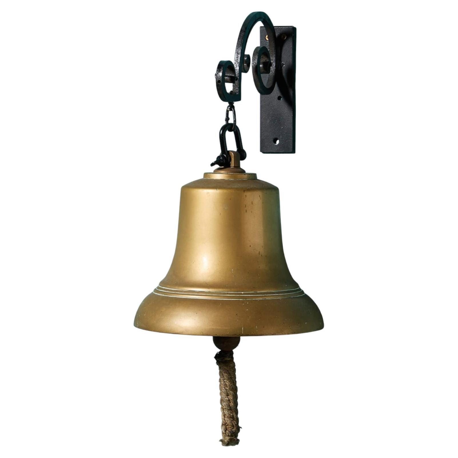 Antique Victorian Brass Doorbell With Wrought Iron Bracket