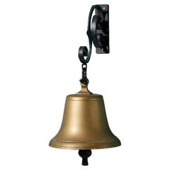 Antique Victorian Brass Doorbell With Wrought Iron Bracket