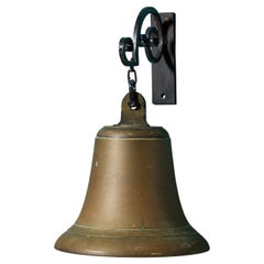 Antique Victorian Brass Doorbell With Wrought Iron Bracket