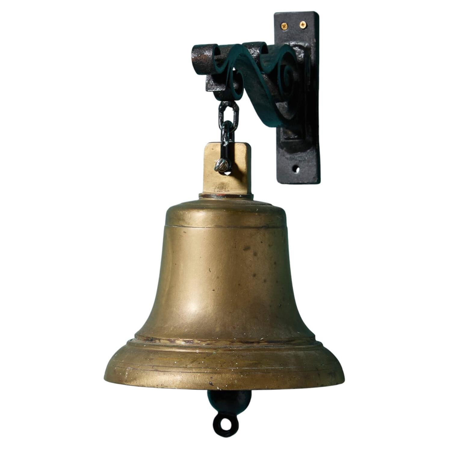 Antique Victorian Brass Doorbell With Wrought Iron Bracket