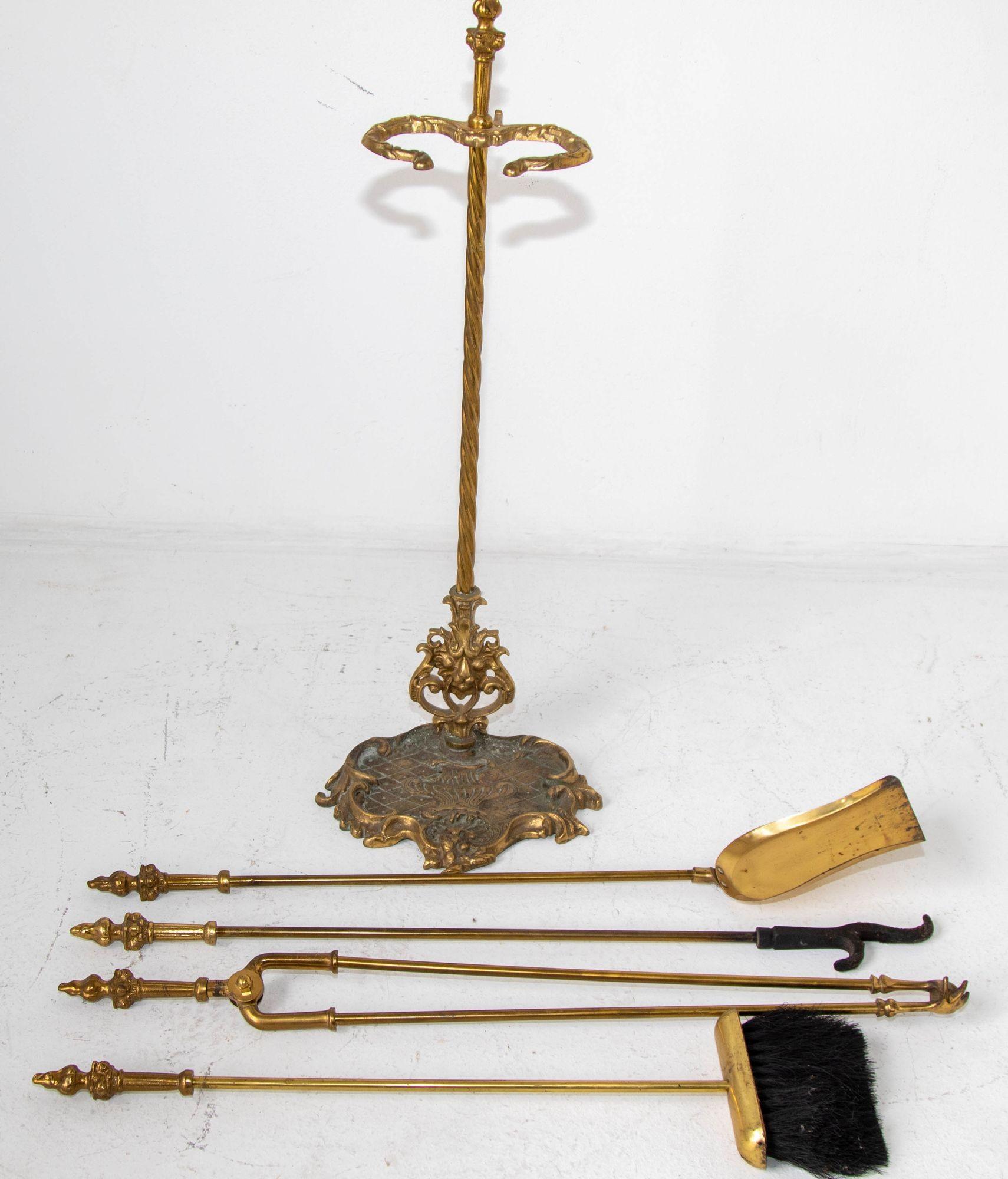 brushed brass fireplace tools