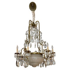 Antique Victorian Brass 
French Crystal Chandelier, 19th Century