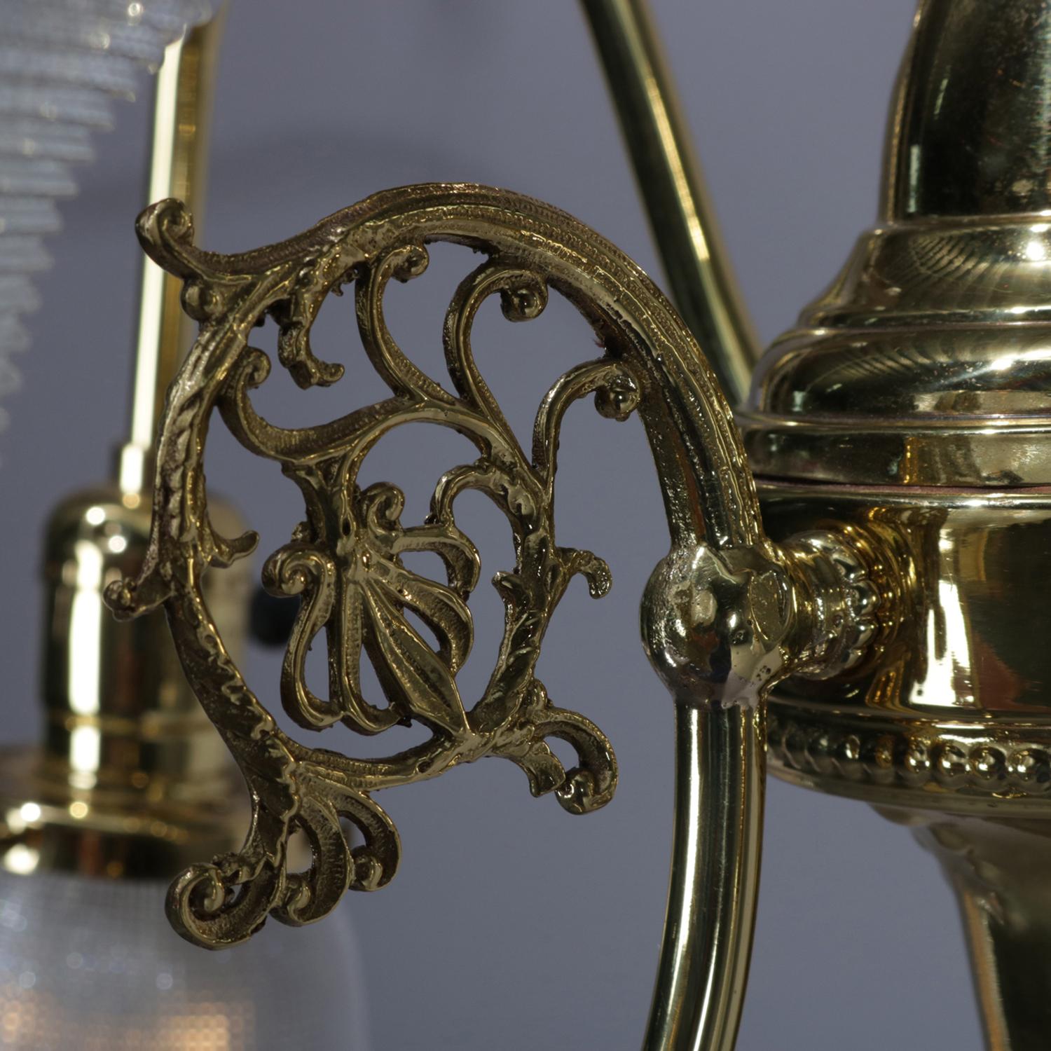 20th Century Antique Victorian Brass Gas Conversion Style Up & Down Five-Light Chandelier