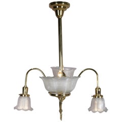 Vintage Victorian Brass Gas Conversion Style Up & Down Five-Light Chandelier