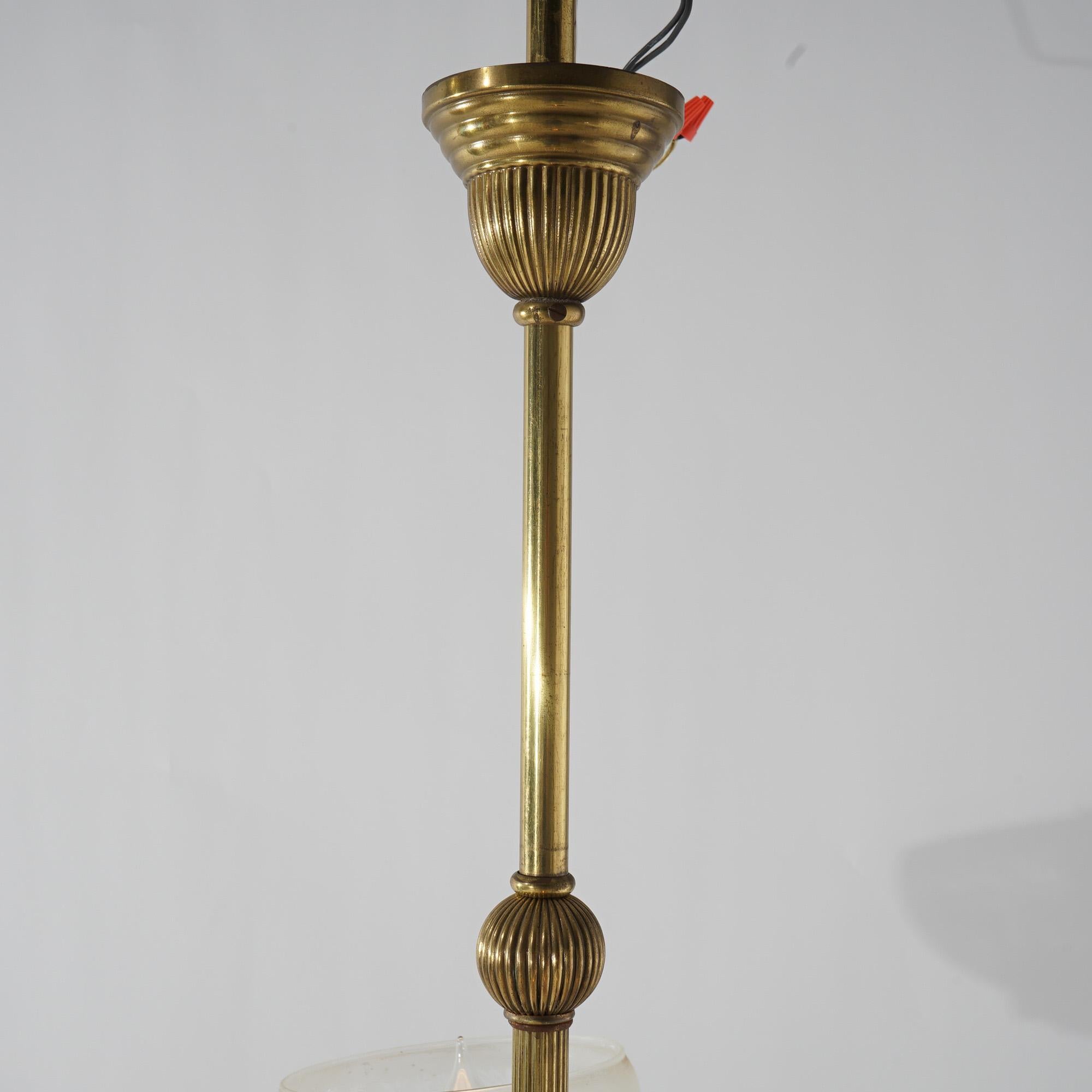 Antique Victorian Brass Gas & Electric Four Light Up & Down Chandelier 19th C 3