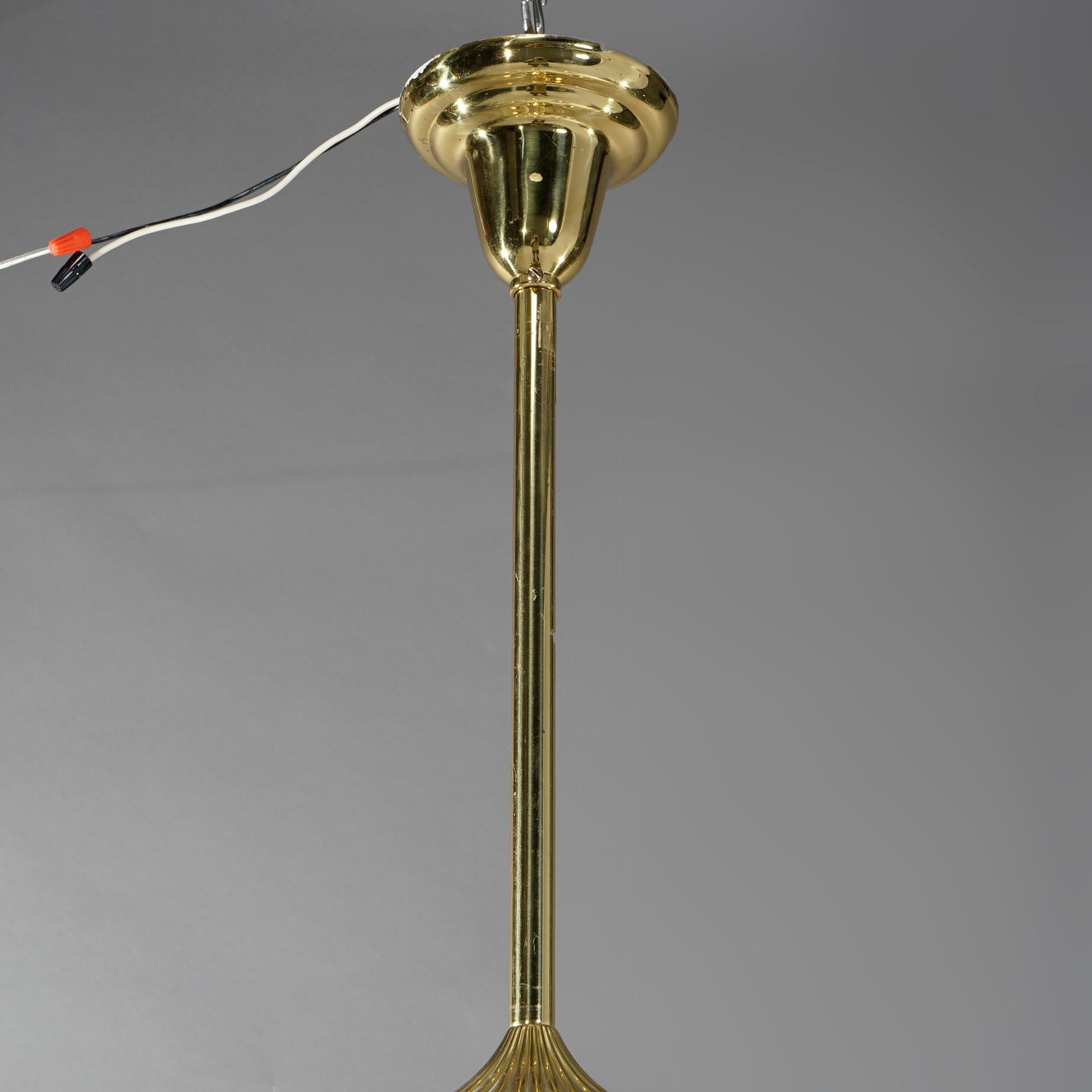 Antique Victorian Brass & Glass Six-Light Electrified Gas Chandelier, c1890 7
