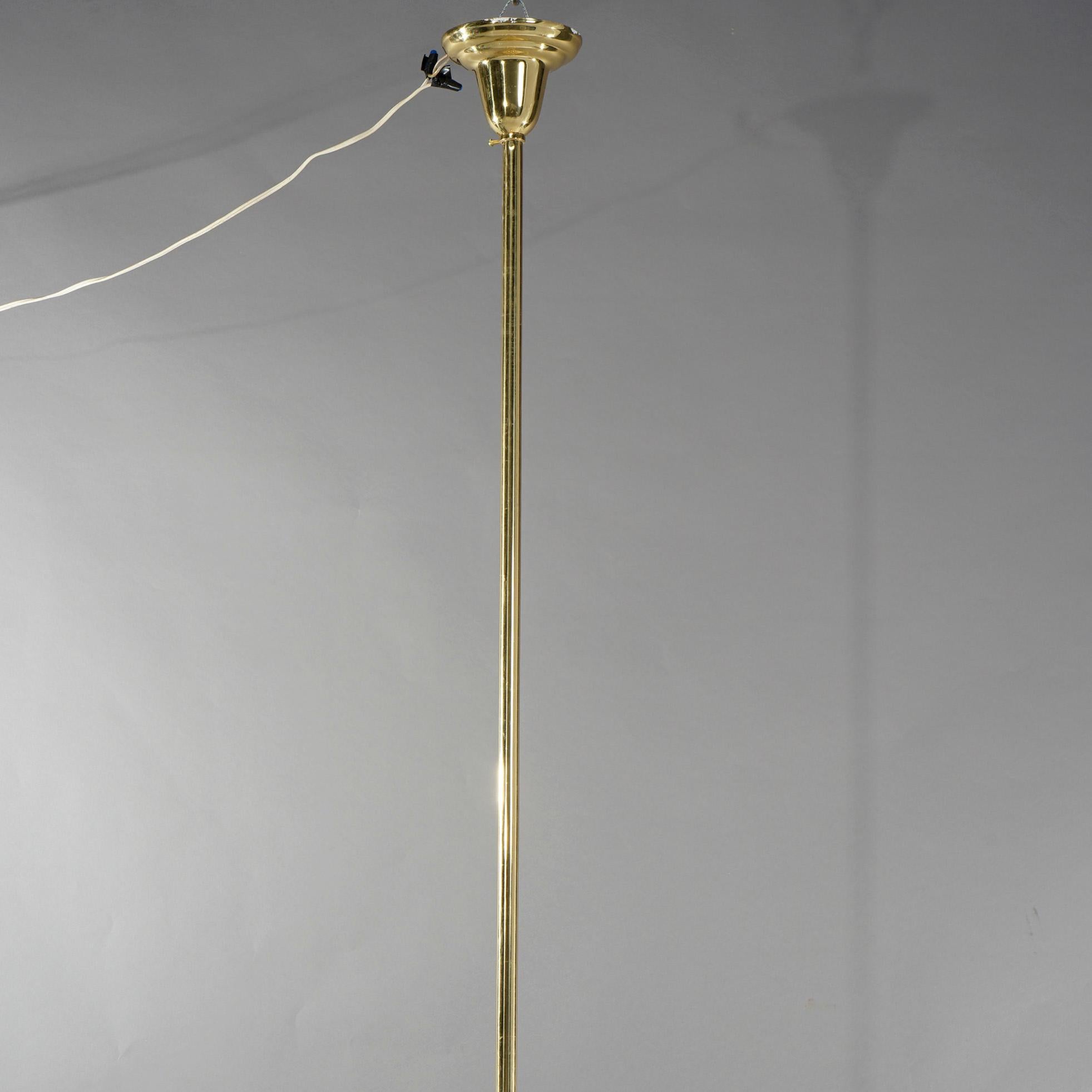 Antique Victorian Brass & Glass Six-Light Electrified Gas Chandelier, c1890 10