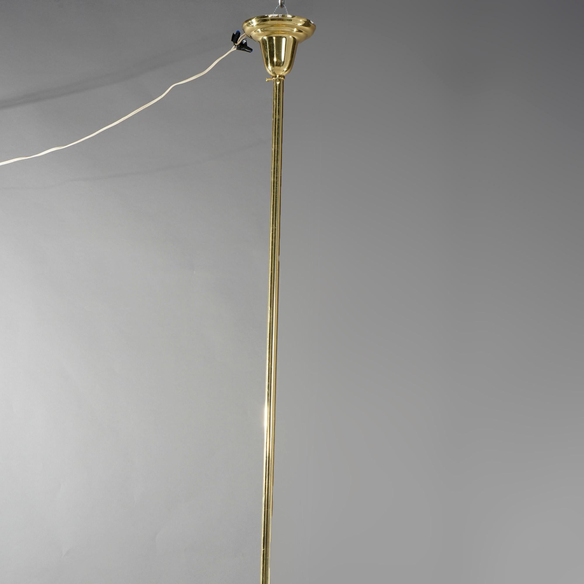 Antique Victorian Brass & Glass Six-Light Electrified Gas Chandelier, c1890 12
