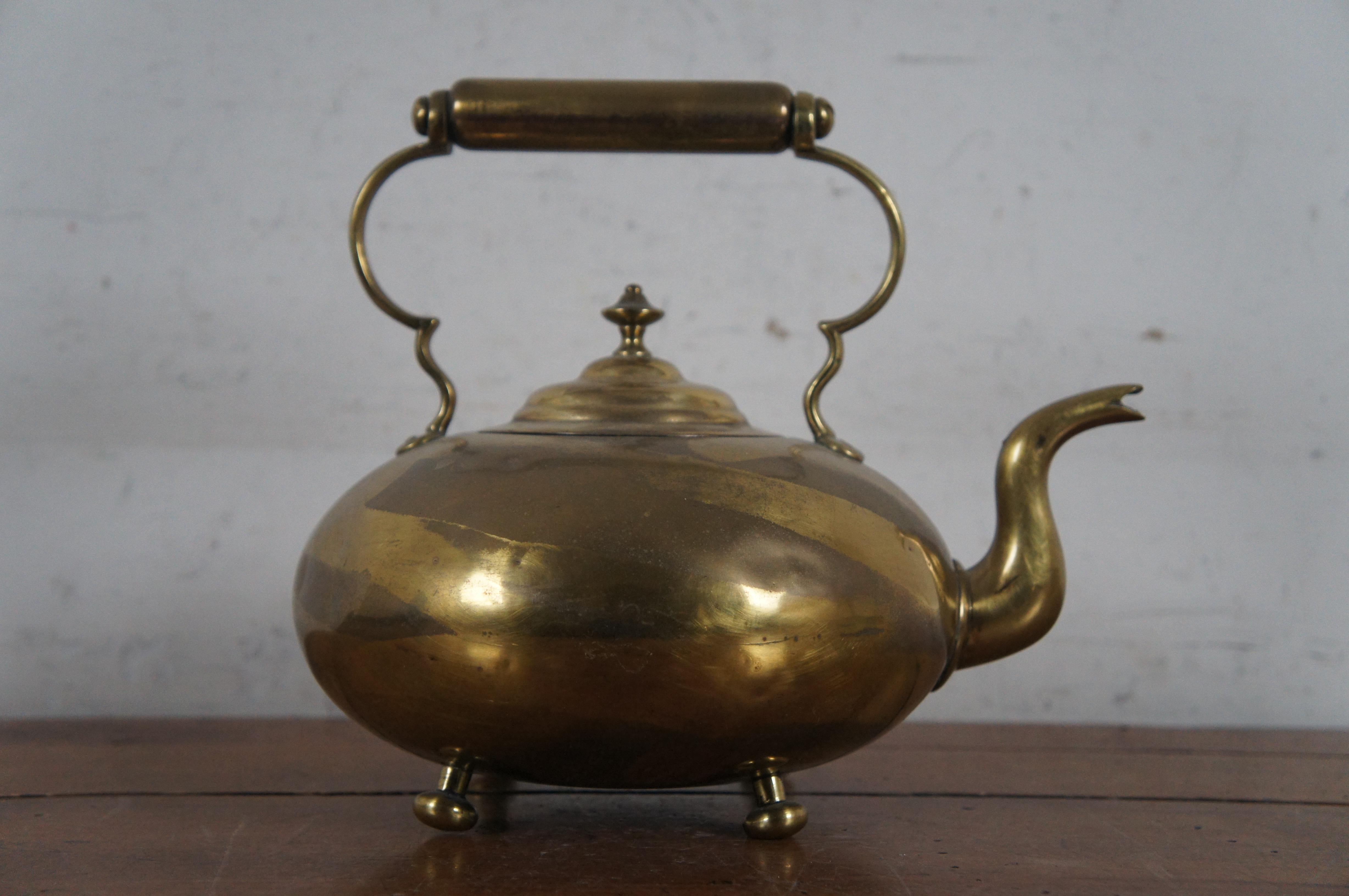 19th Century Antique Victorian Brass Hot Toddy Footed Goose Neck Tea Coffee Pot Kettle For Sale
