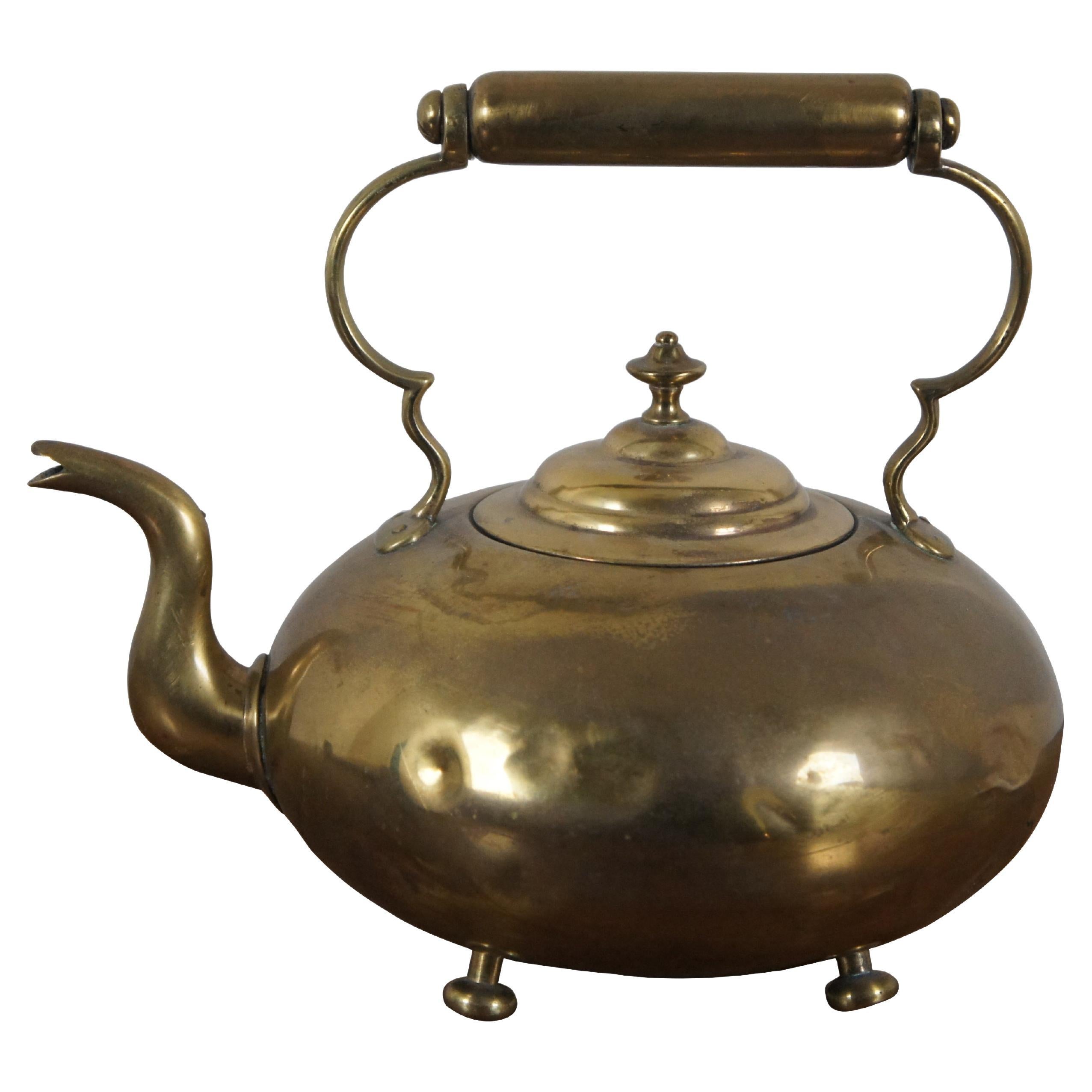 Antique Victorian Brass Hot Toddy Footed Goose Neck Tea Coffee Pot Kettle For Sale