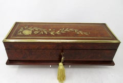 Antique Victorian Brass Inlaid Birds Eye Maple Jewlery Casket Glove Box Casket