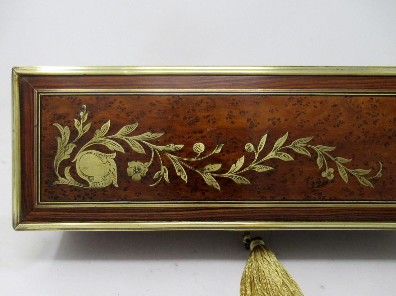 Antique Victorian Brass Inlaid Birds Eye Maple Jewlery Casket Glove Box Casket 2