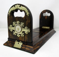 Antique Victorian Brass Inlaid Coromandel Library Book Trough Bookcase Holder
