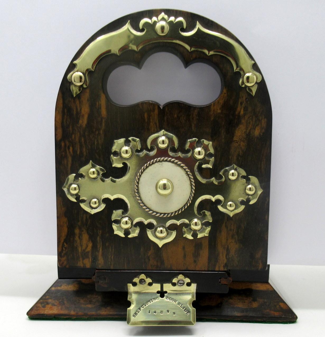 Early Victorian Antique Victorian Brass Inlaid Coromandel Library Book Trough Bookcase Holder