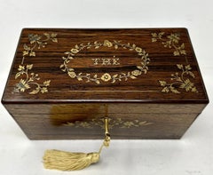 Antique Victorian Brass Inlaid Mahogany French Double Tea Caddy Box Casket 19ct