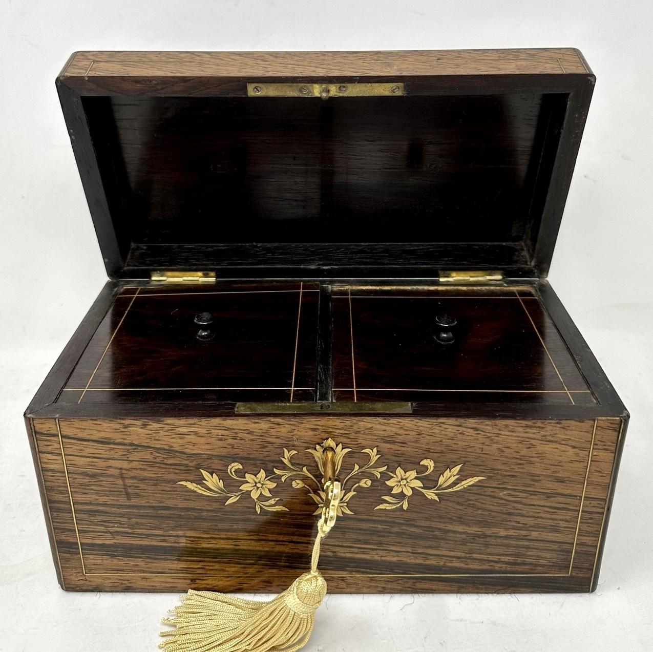 19th Century Antique Victorian Brass Inlaid Mahogany French Double Tea Caddy Box Casket 19ct For Sale
