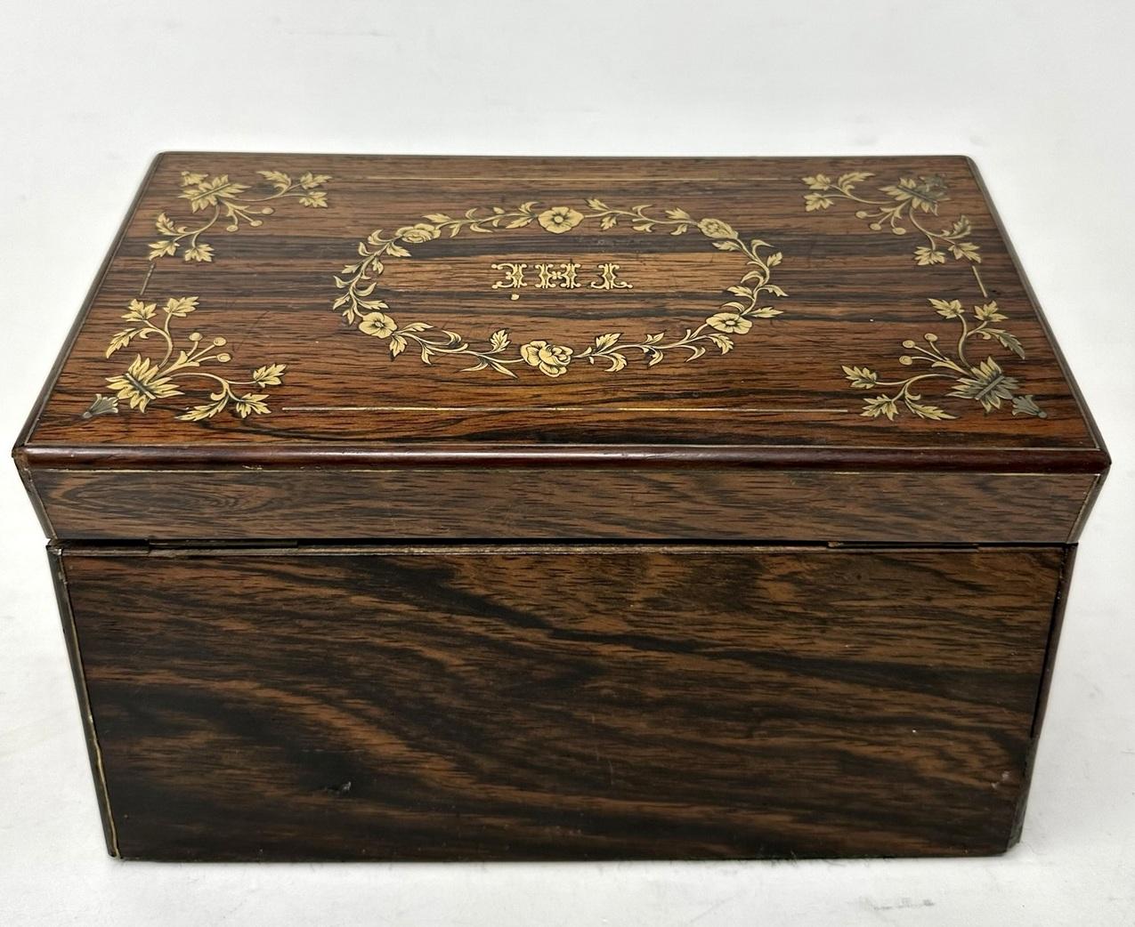 Antique Victorian Brass Inlaid Mahogany French Double Tea Caddy Box Casket 19ct For Sale 1