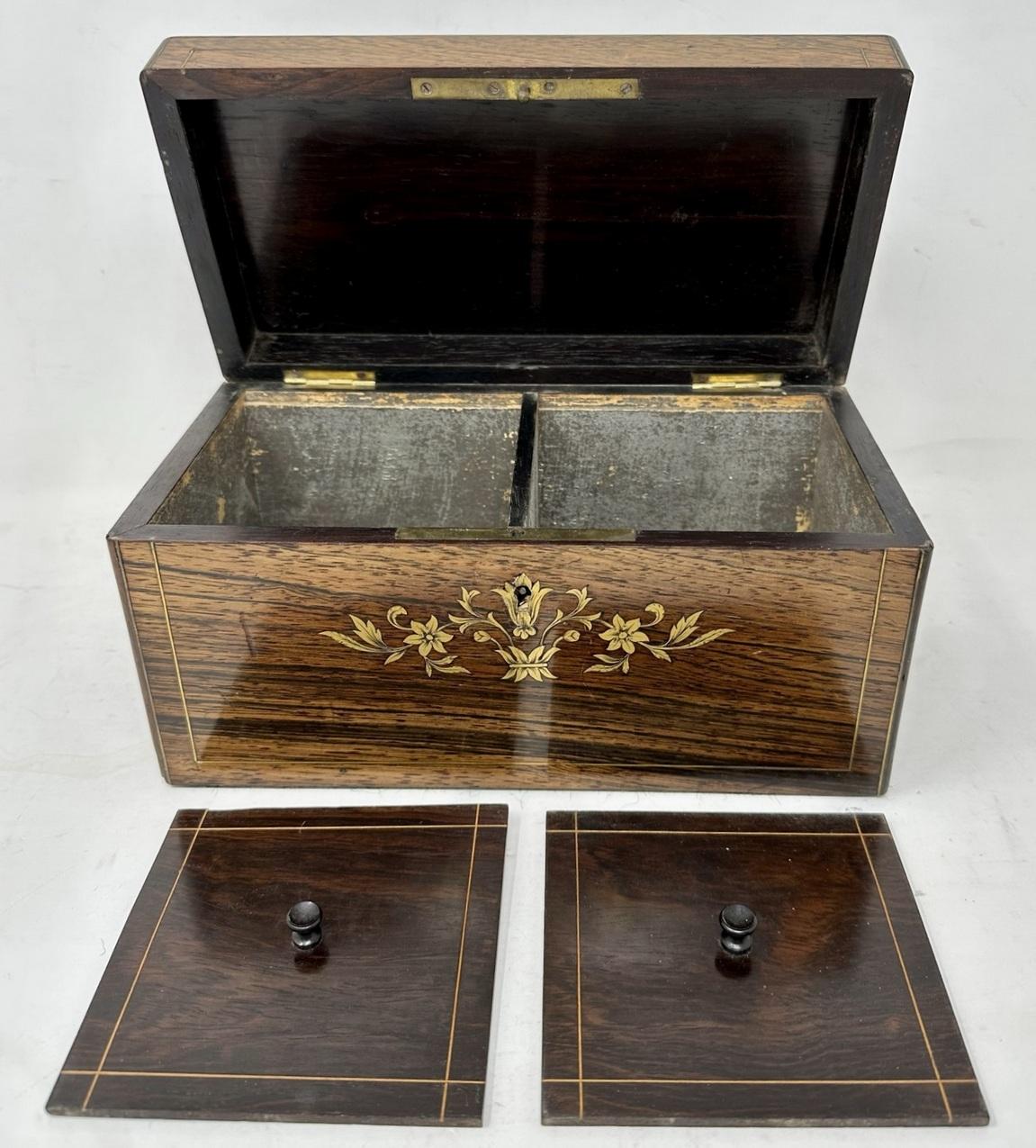 Antique Victorian Brass Inlaid Mahogany French Double Tea Caddy Box Casket 19ct For Sale 2