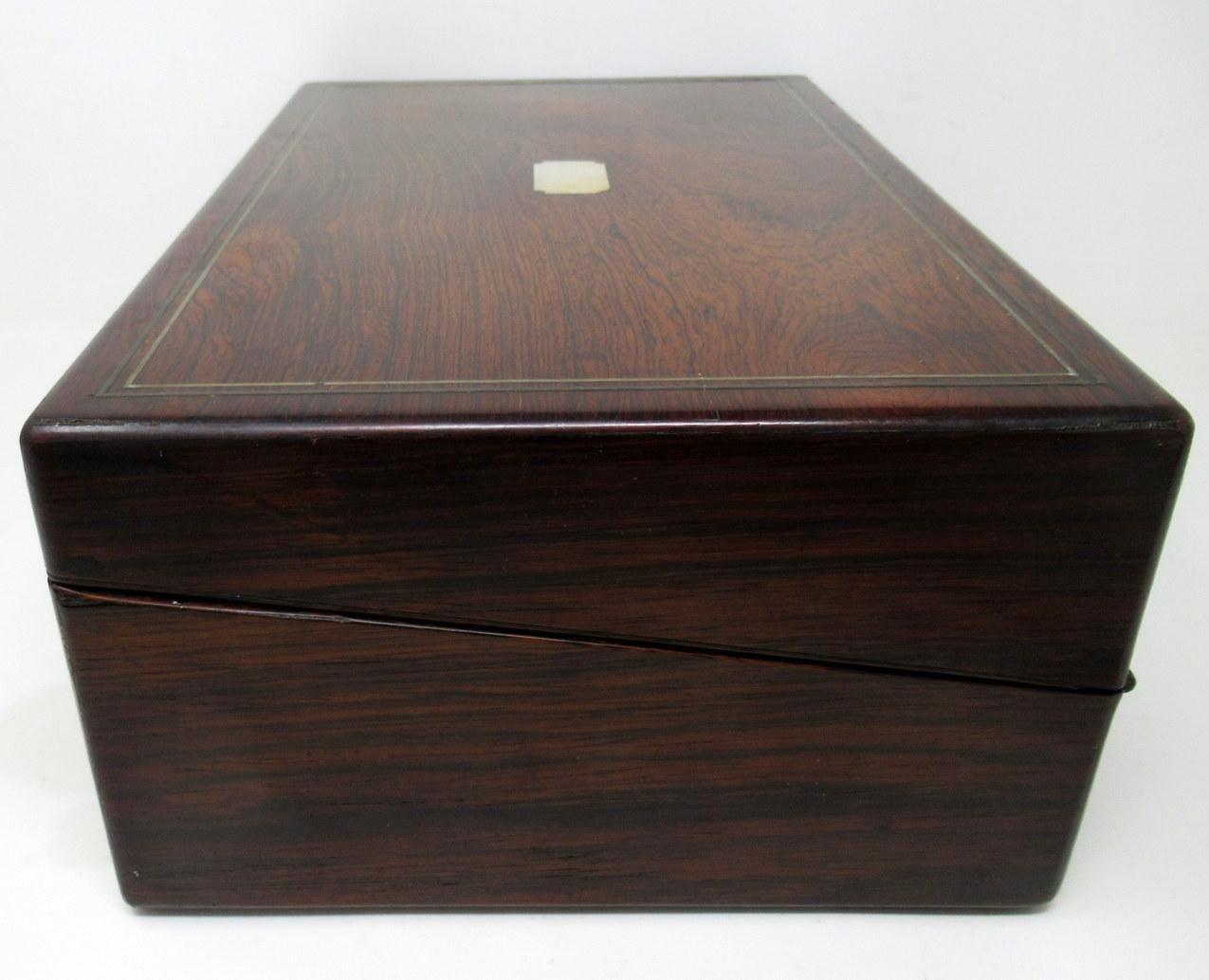 19th Century Antique Victorian Brass Inlaid Mahogany Traveling Desk Wooden Writing Slope Box 