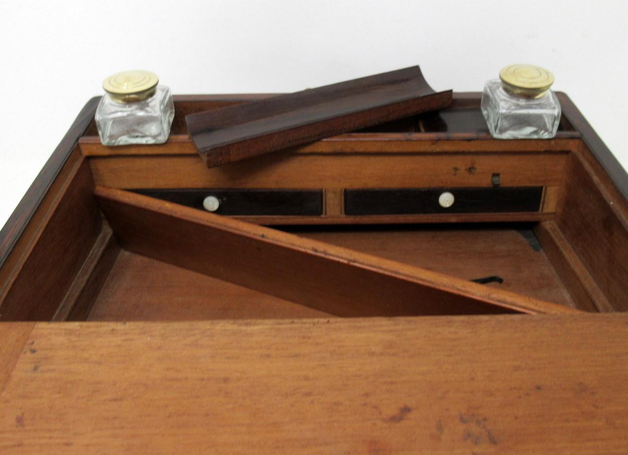 Antique Victorian Brass Inlaid Mahogany Traveling Desk Wooden Writing Slope Box 3