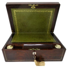 Antike viktorianische Messing Intarsien Mahagoni Reiseschreibtisch hölzerne Schreibschräge Box 