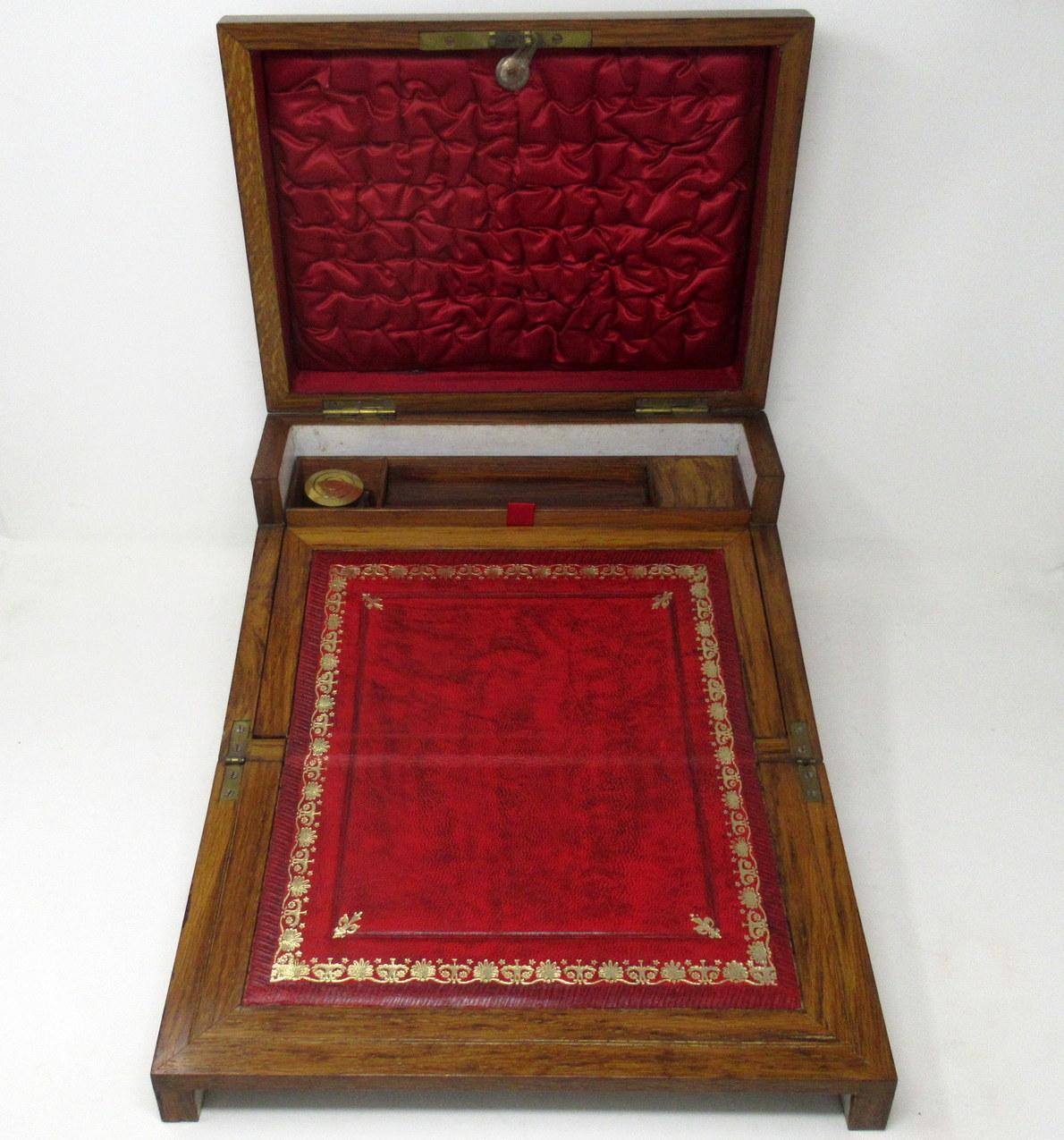 19th Century Antique Victorian Brass Mahogany Traveling Desk Wooden Writing Slope Box 19th Ct